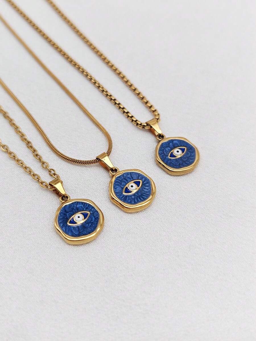 1 chiếc vòng cổ mặt hình giọt nước bằng thép không gỉ tối giản, vòng cổ choker thời trang và đa năng dành cho nữ - trời xanh - Xem 1