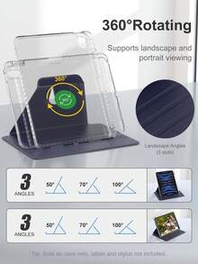 这款旋转保护套兼容 iPad 第 5/6/7/8/9/10/11 代、iPad Mini 第 6/7 代、iPad Air 第 1/2/3/4/5 代、11 英寸 (M2)/11 英寸 (M3)/13 英寸 (M2)/13 英寸 (M3) 以及 iPad Pro 12.9 英寸（第 3/4/5/6 代）。它配备集成式 Apple Pencil 收纳槽、360 度旋转保护支架、透明背板，并支持自动唤醒/睡眠功能。颜色为亚克力透明蓝。 - 藏蓝色 - 查看 3