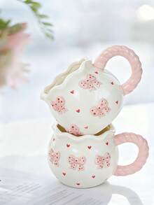 1pc Creative 3D Embossed Hand-Painted Bow Pattern Ceramic Coffee Mug - Multicolor - View 3