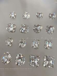 10颗白色锆石水钻美甲装饰，手工闪亮美甲水钻，高端美甲饰品配件，美甲宝石 - 白色 - 查看 3