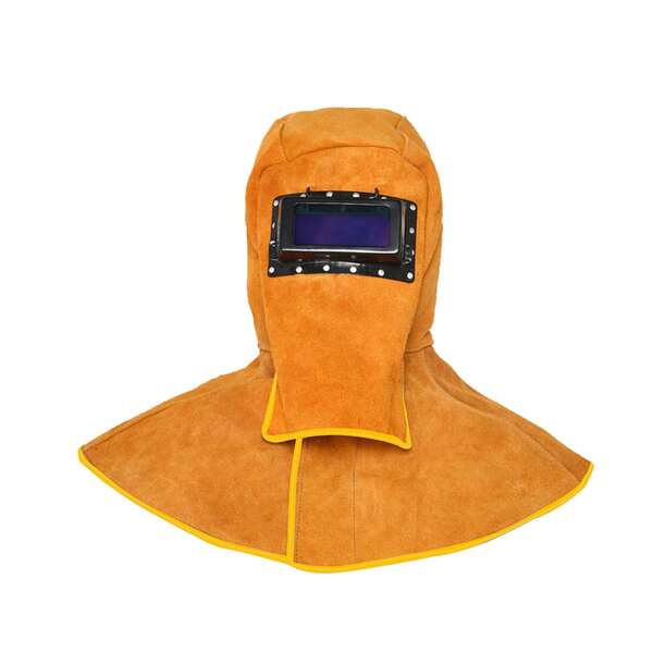 Leather Welding Mask, Leather Welder Hood Leather Mask Welder Helmet With Auto Darkening Filter Lens, Work Cap Welding Helmet, Yellow (Full Face+Neck Shoulder Coverage)