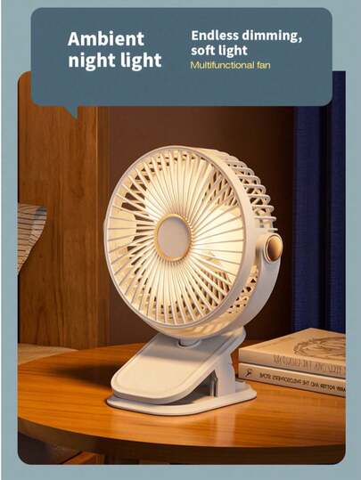Ventilador con clip con luz: Ventilador eléctrico mini portátil y recargable para oficina, dormitorio - de escritorio y montado en pared