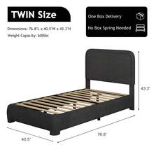 Bed Frame, Upholstered Bed Frame With Headboard, Boucle Soft Bed For Bedroom, Easy Assembly, Twin/ Full/ Queen/ King/ Cal King, White/ Beige/ Black/ Rose Pink/ Light Grey/ Grey/ Green - 黑色 - 查看 6