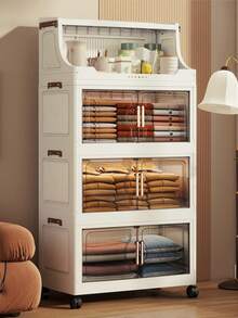 1个可折叠塑料双门储物柜，便携式衣柜，家居收纳整理柜，适用于客厅、厨房、浴室、卧室、玩具收纳、零食柜，圣诞节和万圣节礼物 - 透明 - 查看 9