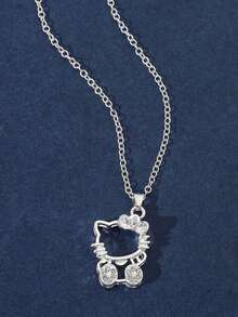 SANRIO Dây chuyền mặt dây Hello Kitty dễ thương bằng hợp kim, thích hợp đeo hàng ngày và là món quà tuyệt vời. - Bạc - Xem 5