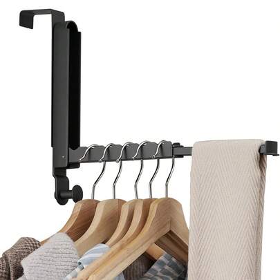 1 pieza Ganchos colgadores sobre la puerta, se ajusta a puertas de hasta 1 3/4" Óptimo 1 pieza, Colgador sobre la puerta con varilla retráctil, Secadora plegable sobre la puerta para ropa, baño, dormitorio (Blanco, Negro)