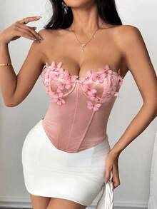 Sexy Crop Top With Butterfly Cutout, Underwire, And Bodycon Fit - Pink - View 4