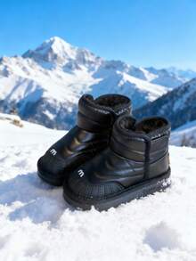 儿童冬季雪地靴，男女童保暖防滑户外鞋 - 黑色 - 查看 2