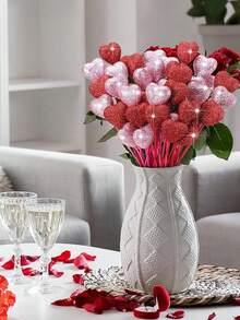 Conjunto de 12 Palitos Decorativos de Espuma em Formato de Coração com Glitter para o Dia dos Namorados - Palitos Vermelhos e Rosa Brilhantes para Arranjos Florais, Buquês e Decoração de Casa - Decoração de Festas e Eventos, Centros de Mesa e Artigos para Festas - Multicolorido - Ver 7