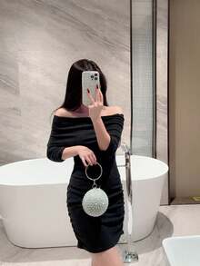 Women's Fashion Rhinestone Glitter Ball Shaped Evening Clutch Handbag, Formal Party Shoulder Bag - Silver - View 10