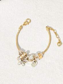 1pc Women's Multi-Color Heart & Butterfly Pendant Adjustable Bracelet (Rhinestone Position Random) - White - View 5