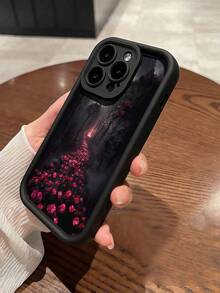 花朵图案黑色迷雾玫瑰森林全覆盖TPU防震手机壳，兼容苹果16、15、14、13、12、11 Pro Max系列 - 彩色 - 查看 5