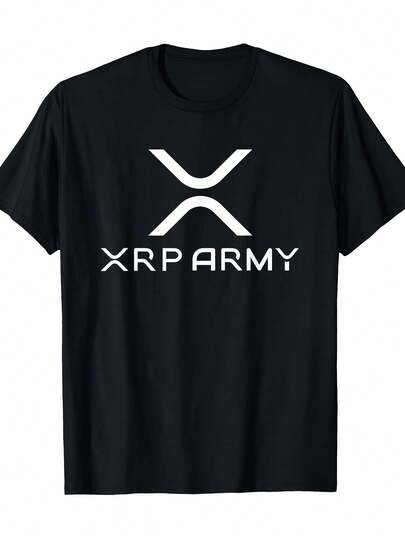XRP Men'S T-Shirt - XRP Cryptocurrency Graphic, Black Cotton Casual Tee With White Logo Design,_0493