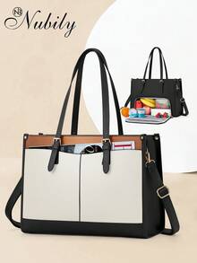 Insulated Lunch Tote Bag For Women With 15.6 Inch Laptop Compartment, Multifunctional Large Capacity Quilted Leather Computer Bag For Work, Teacher, Office & Commute - Black, Brown and White - View 8