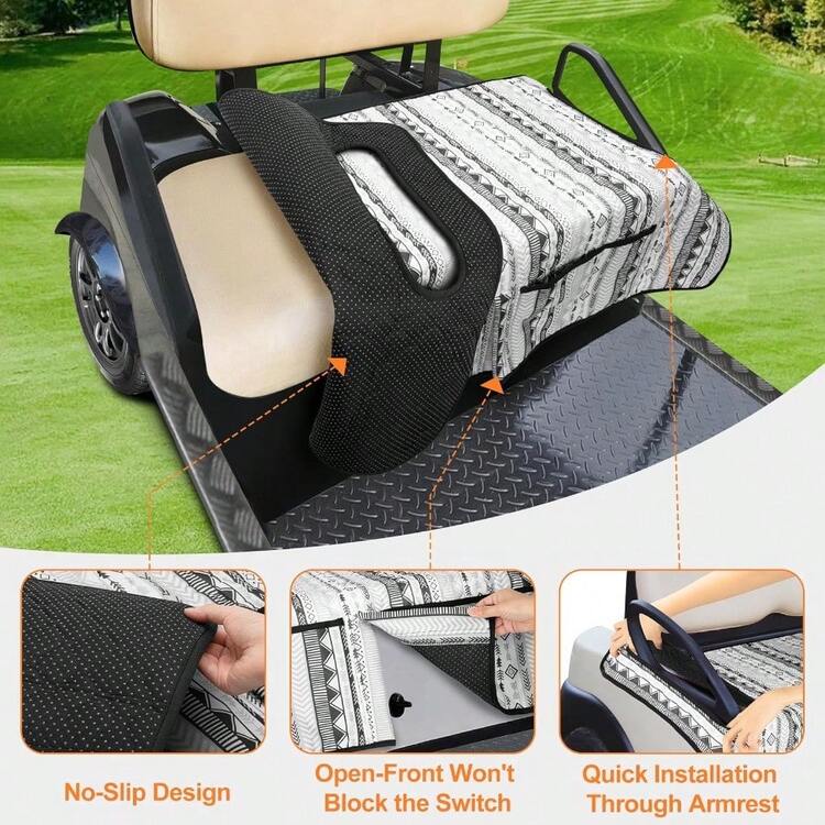 Golf Cart Seat Covers Universal Golf Cart Seat Towel Blanket With 4 Front Pockets And Nonskid Bottom Fits For EZGO  Club Car And More 2 Person Seats Golf Carts - 灰色幾何 - 查看 3