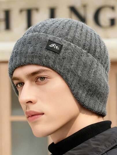 1顶男士针织帽，新款秋冬设计，保暖时尚护耳滑雪帽，适合光头人士，寒冷天气适用