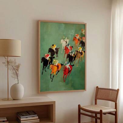 1幅装裱/未装裱复古柔和色调赛马日乡村风帆布海报，复古抽象赛马墙面艺术印刷品，极简主义农舍田园风装饰，马术主题绘画，适用于公寓、客厅、卧室、现代家居装饰