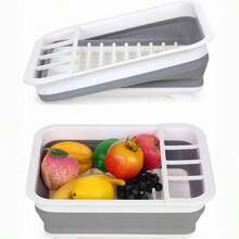 Collapsible Dish Rack For Drying Dishes, Space-Saving And Foldable Design With Versatile Removable Components, Dinnerware Storage Organizer For Small Kitchen Spaces - Xám - Xem 2