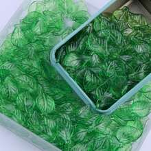 100Pcs Acrylic Green Leaf Beads, Transparent Leaves Beads Charms For Jewelry Making Necklace Earring Spring Plant DIY Crafts