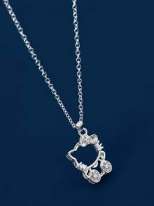 SANRIO Dây chuyền mặt dây Hello Kitty dễ thương bằng hợp kim, thích hợp đeo hàng ngày và là món quà tuyệt vời. - Bạc - Xem 4