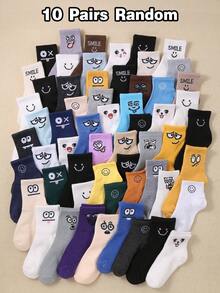 20 Pairs Kids Random Color & Pattern Elastic Mid-Calf Socks, Comfortable Versatile Sports Socks, Suitable For All Seasons, Fits Boys & Girls Ages 1-14. Christmas & Thanksgiving Sock Gift, Assorted Styles. - Multicolor - View 20