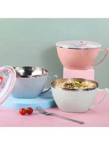 不锈钢保温面碗带盖 - 双层防漏设计，适合盛装热食、方便面和外卖 - 经久耐用，易于清洁 - 是家庭、办公室、学校午餐盒、旅行食品容器的理想之选 - 彩色 - 查看 5