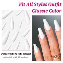 Colored Coffin Press On Nails Long Ballerina False Fake Nail Tips Full Cover Manicure Design Acrylic Nails 100pc For Women Teen FFgirls (White){Inchcolor_nameinch:InchWhiteinch} - White - 查看 3