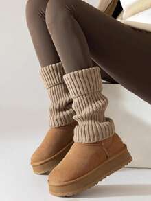 1 Pair Solid Color Leg Warmers, Fashion & Warm, Suitable For UGGs, Christmas Socks, Winter Socks For Women, Casual, Holiday, Christmas Party Outfit - Multicolor - View 3