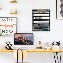 Five-Tier Wall-Mounted Metal File Rack/Storage Rack For Newspapers And Magazines, Office Supplies, Bookends, And Document Holders. - Grey - View 7