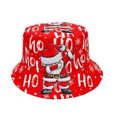 休闲卡通圣诞老人和驯鹿图案渔夫帽，Ho Ho印花，男女皆宜的圣诞派对渔夫帽 - A - 查看 5