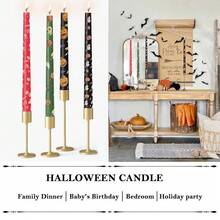 Halloween Candles Set | 4 Pack Printed Floral Candles - Unscented And Less Tall Candlesticks For Home Décor Halloween And Fall Harvest Dinner{Inchcolor_nameinch:InchPumpFKinghostinch,Inchsize_nameinch:Inch10Inch-4Countinch} - 南瓜鬼 - 查看 5