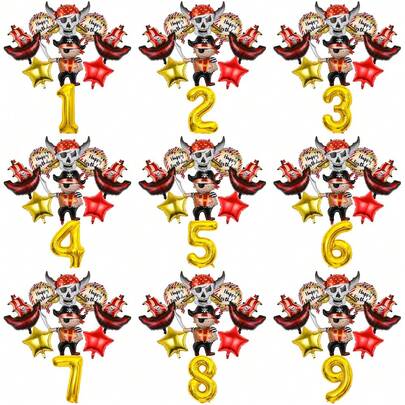 Set de 9 globos de aluminio con forma de calavera de pirata y barco pirata, adecuados para decoración de fiesta de cumpleaños, decoración de fiesta con tema de piratas, decoración del hogar