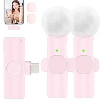 Wireless Lavalier Microphone Compatible With Iphone IPad TypeC Lapel Mics Plug-Play 2.4G Ultra-Low Delay Built-In Noise Reduction Chip 8H Working Time For Video Recording Interview Podcast Vlog