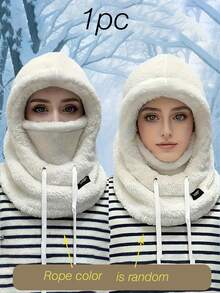 1 szt. Zimowa pluszowa czapka zimowa z maską chroniącą przed zimnem – zapięcie na elastyczny sznurek, lekka, ciepła bluza do jazdy na rowerze, narciarstwa i sportów na świeżym powietrzu, jednokolorowa czapka z kapturem i polarową wiatroszczelną ochroną słuchu, unisex, dostępna w 4 kolorach