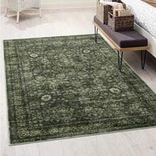 Morebes - Alfombras de área verde lavables 4 x 6 pulgadas estilo clásico bohemio para recámara piso interior suave antideslizante no desprende pelusa alfombra para sala de estar cocina - verde oscuro multicolor - Ver 1
