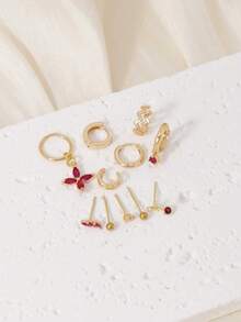 10pcs Rose Pink Cubic Zirconia Stud Earring Set, Multi-Layer Cartilage Helix Piercing Earrings, Suitable For Women Daily, Date, Party, Music Festival, Best Gift For Her Holiday