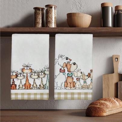 MEMNUN 2 piezas Toallas de cocina, paños de cocina, toallas de mano, paños de platos con ilustraciones impresas de gato y perro a cuadros, de material de microfibra de poliéster, suaves y modernos, de 15.75*23.62in(40*60cm), lavables a máquina, adecuados para comedor, cocina, decoración festiva y regalos, para todas las estaciones