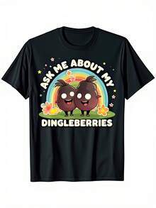 Camiseta Divertida para Adultos - Pregúntame Sobre Mis Dingleberries - Camiseta Negra con Bayas Marrones y Diseño de Arcoíris - Camiseta Suave y Transpirable de 100% Algodón para Hombres y Mujeres - Tallas S-XXXL - Ropa Casual para el Día a Día y Fiestas - Regalo Gráfico Divertido para Fiestas, Atuendos Diarios - Ropa de Humor de Estilo Retro con Personajes Juguetones - Camiseta de Manga Corta de Cuello Redondo Cómoda para Todas las Estaciones, Camisetas Divertidas, Camisetas para Hombres Divertidas, Camisetas Impresas para Hombres, Camisetas Divertidas Inapropiadas, Camiseta Bordada - Negro - Ver 2