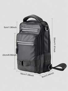 户外小型钓具收纳胸包，男士斜挎包，空间宽敞，收纳有序，便携易用，多隔层设计，可调节肩带，拉链封口，时尚黑色外观