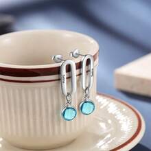 1pc Personalized Women's Birthstone Earrings, Custom Multiple Birthstone Earrings, Christmas Gift For Her, Birthday Gifts - Silver - View 4