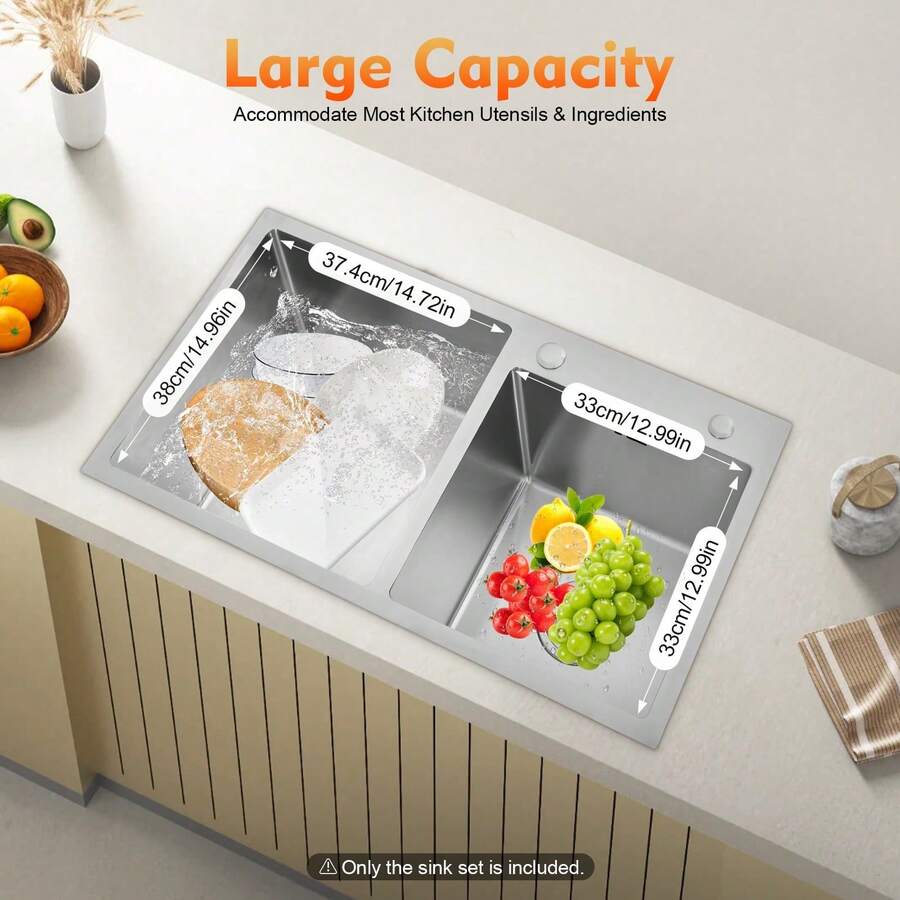 SENDERPICK Fregadero de cocina de acero inoxidable de 78x43x21 cm, fregadero encastrable, 2 senos con escurridor, fregadero de cocina, fregadero bajo encimera, lavabo de cocina, fregadero de acero inoxidable para cocinas comerciales