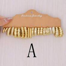 10/40对欧美优雅UV镀金耳环套装，女士款，包含几何、大圆环、小圆环、心形和光滑设计——复古时尚宣言珠宝，复古简约和西部波西米亚风格配饰 - 金色40對 - 查看 9