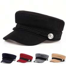 1顶女士白色蕾丝边水手帽，街头时尚贝雷帽，休闲平顶帽，适合秋冬季户外活动、旅行、海滩派对等场合。 - 彩色 - 查看 1