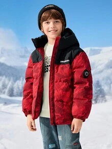 Balabala Kids Boys Down Jacket, Winter 2025 Warm & Protective Coat - Black and Red - View 2