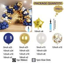 188Pcs Party Decorations, Navy Blue And Gold Balloon Arched Wreath Set Air Pumps, Anniversary, Wedding Decorations, 2026 New Year Decorations, Birthday Decorations, Gender-Revealing Balloons, Dance And Wedding Anniversary Decorations, Happy Birthday Balloons - 藍色 - 查看 2