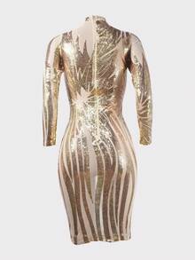 亮片緊身連衣裙 - 杏色 - 查看 2