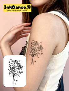1 Set "Minimalist Floral" Revolutionary Technology Tattoo Stickers, Semi-Permanent Tattoo, Temporary Tattoo, Long-Lasting, Waterproof, Realistic Tattoo Effect, Plant-Based Formula, Product Number X069 - Black - View 2