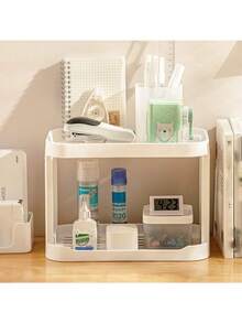 1pc 2-Layer Office Desk Organizer And Dispenser, Office Desk Organizing Letter Holder, Kitchen Spice Rack Or Bathroom Counter Storage Rack, A Gift For Teachers, Classmates And Friends, White - White - View 3