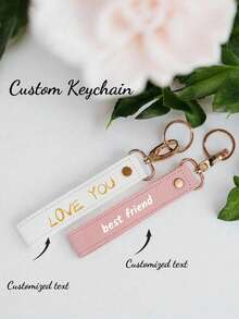 定制真皮钥匙扣，独特定制姓名/电话号码标签，个性化钥匙链，防丢，复古风格钥匙扣，适合送给男女朋友、家人，情人节、圣诞节、父亲节、伴郎礼物，个性化腕带钥匙扣 - 彩色 - 查看 5