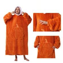 南瓜口袋连帽毯 - 男女通用超大号连帽毯，舒适保暖，柔软涤纶编织毯，适合成人，仅限手洗，水果主题，圣诞节、情人节、母亲节、父亲节礼物